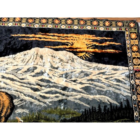 Large Mule Deer Mountain Lake Sunset Tapestry Wild Life Cabin Wall Hanging *READ - Picture 3 of 7